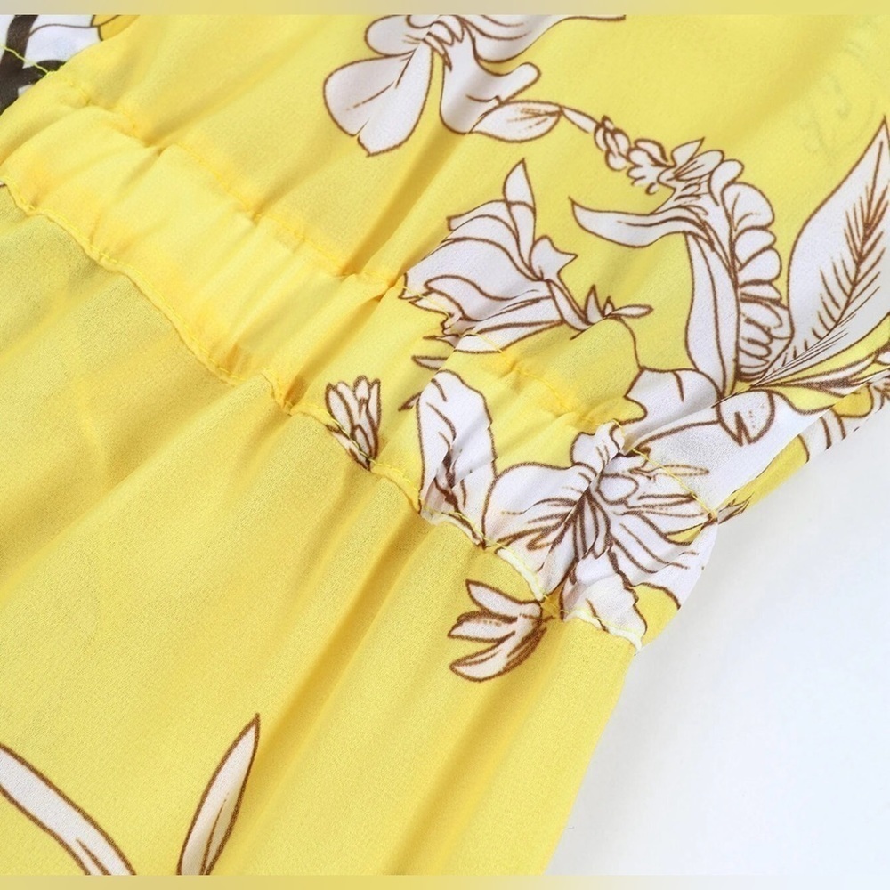 Elegant Bohemian Floral Tropical Print Long Sleeve Maxi Swimsuit Coverup Kimono - Picture 5 of 13